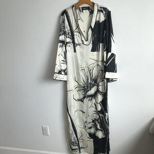 Fashion Nova Luxe Larisa Kaftan Black White Satin Maxi Dress Womens XS
